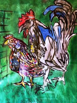 Puerto Rican Hen and American Rooster, detail