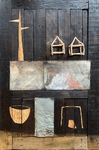 Un Lugar en el Mundo, mixed media on wood, 2009, 47x31" 