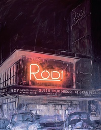 "Teatro Rodi", mixed media (acrylic on canvas with real neon sign)