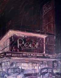 "Teatro Rodi", mixed media (acrylic on canvas with real neon sign)