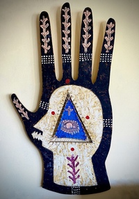 La Mano Poderosa, mixed media and wood, 1999