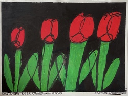 Kerry Damianakes, Red Tulips,  oil pastel paper, 1998