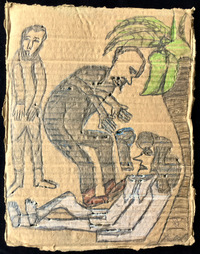 Miguel Ramon Morales Diaz, Untitled 2, pencil, crayon, found cardboard